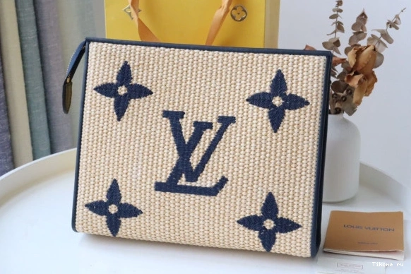 Affordable Raffia Pouch Toiletry Monogram VUITTON LOUIS 0806